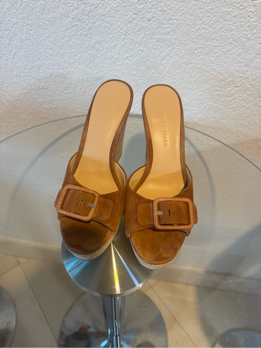 Veronica Beard Tan Suede Buckle Slide Mules - Picture 2 of 7